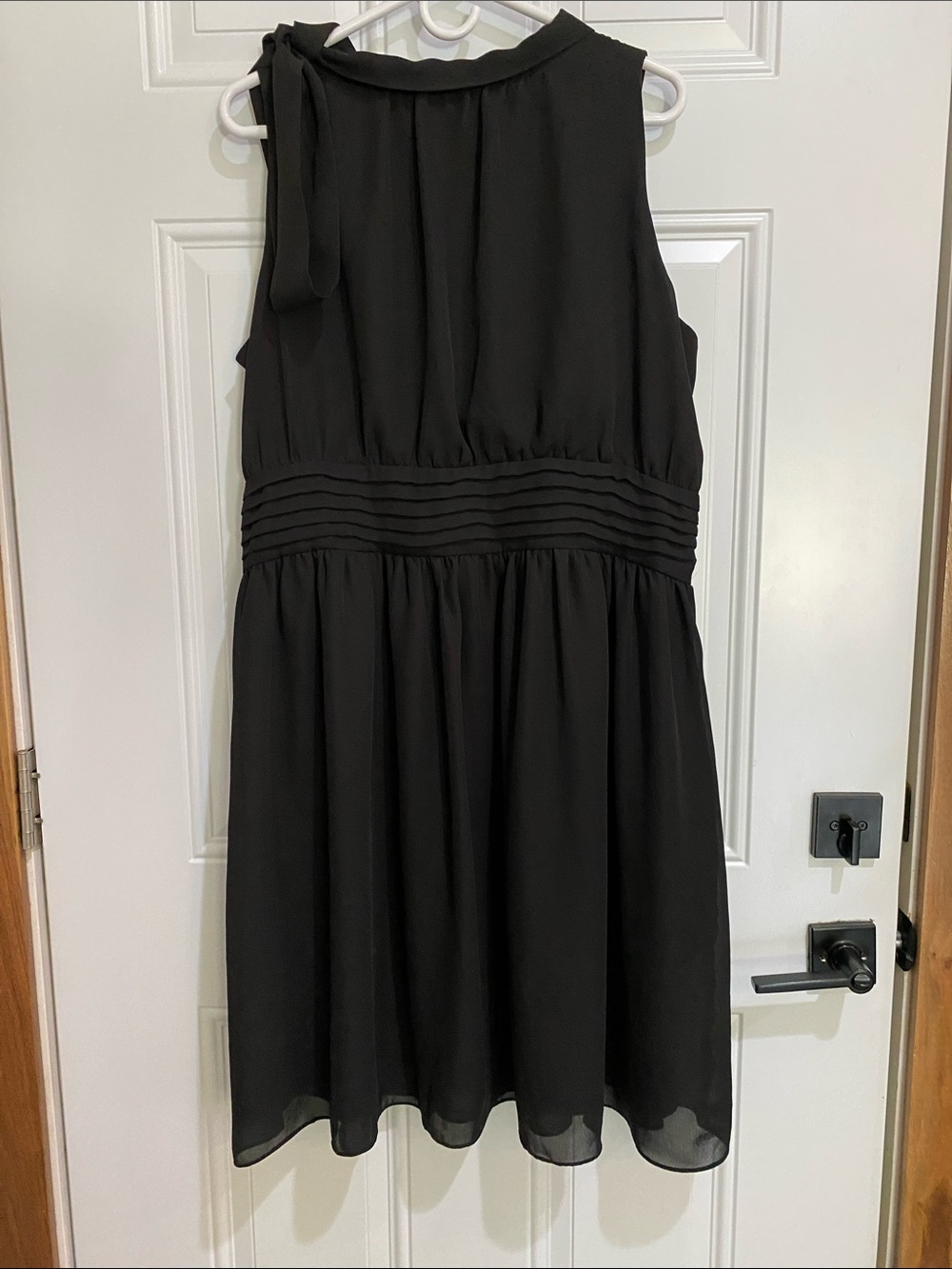 Dialogue Black Sleeveless Tie-Neck Pleated-Waist Mini Dress
